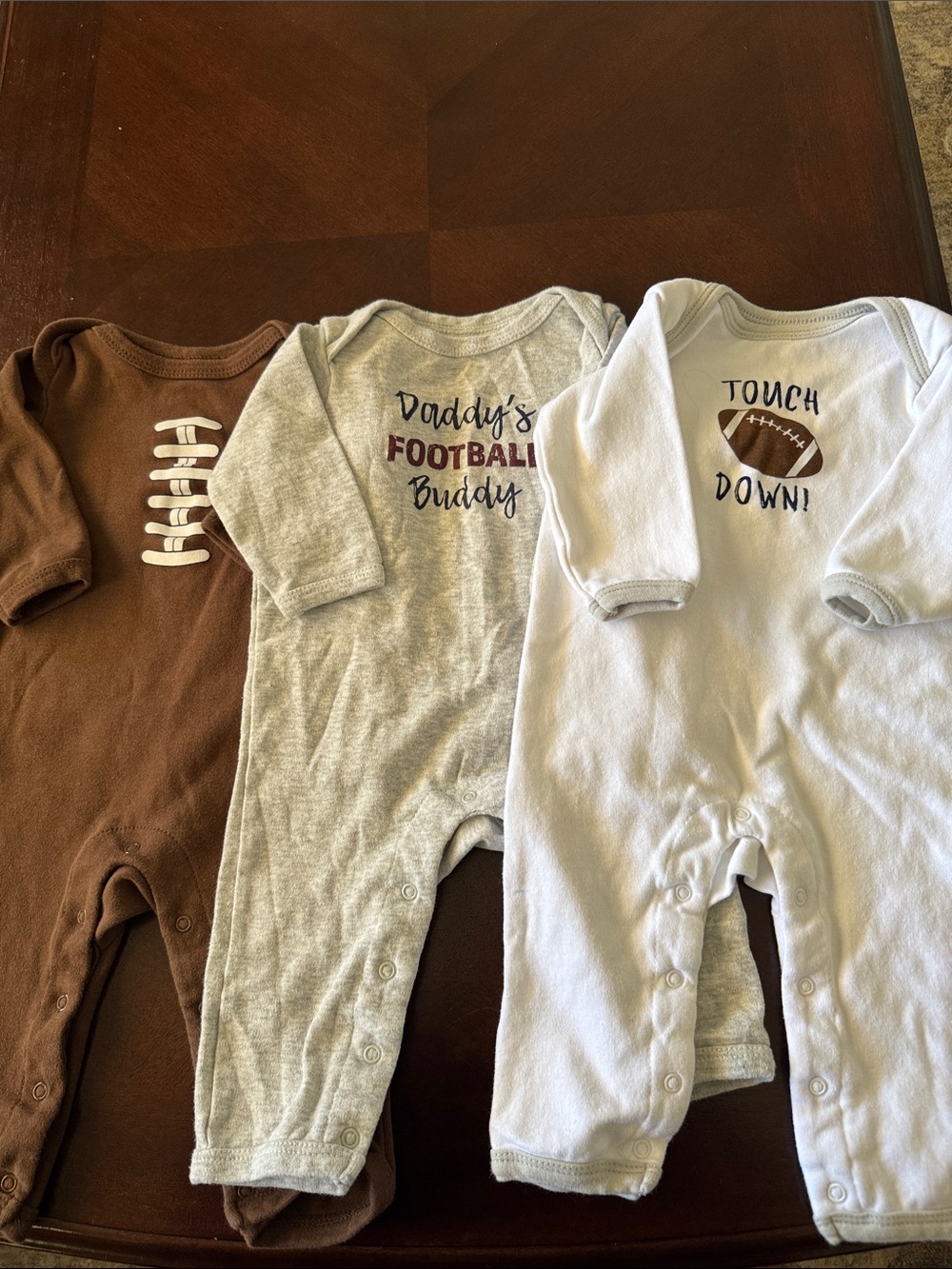 Baby Football-Themed One-Piece Romper Set - Brown, Gray, White